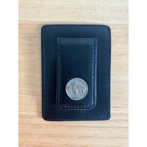 Genuine Black Leather Buffalo Nickel Magnetic Money Clip Wallet ID Holder NWOT